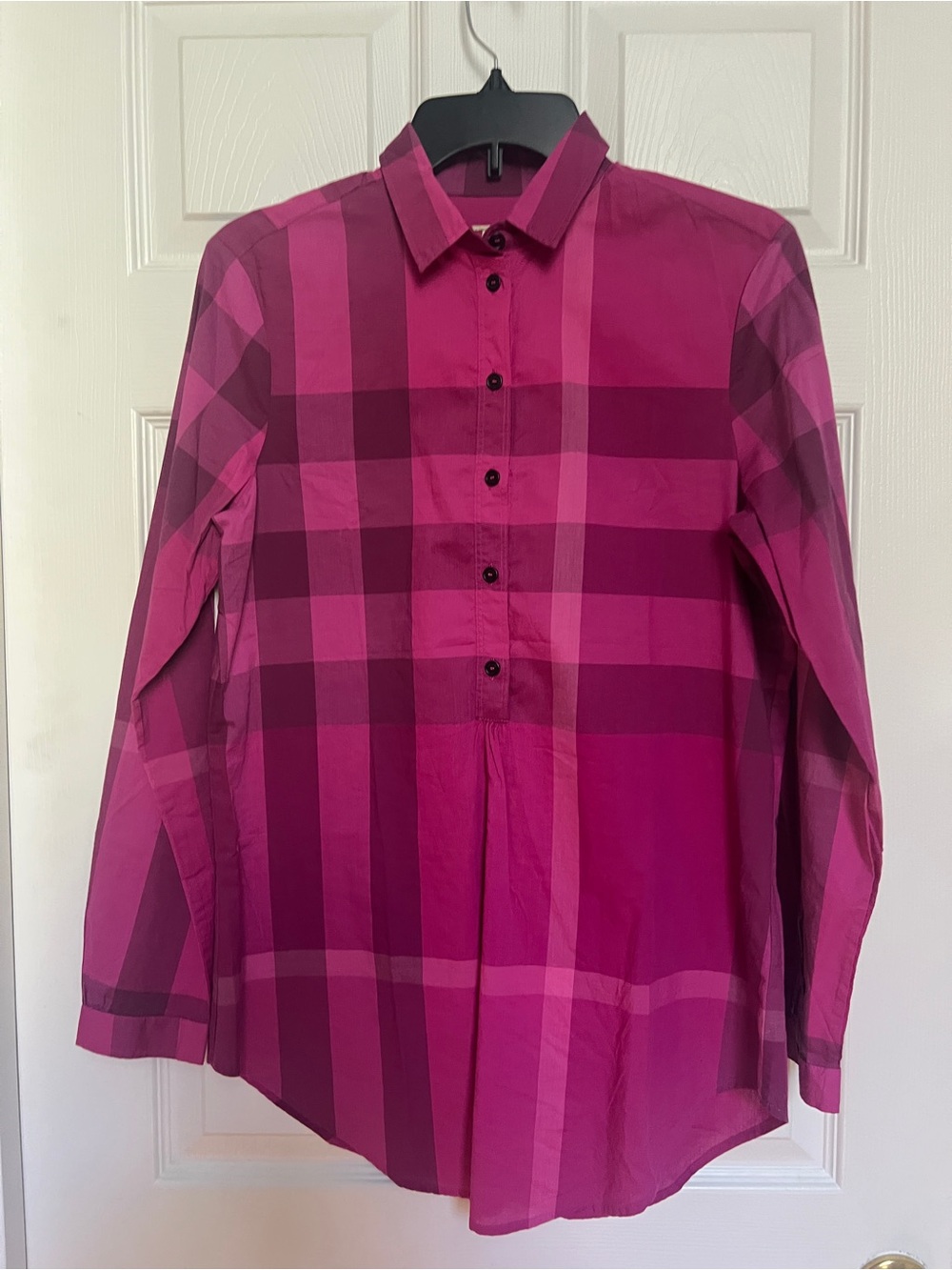 New Women's Burberry Shirt Dark Pink Signature Check S